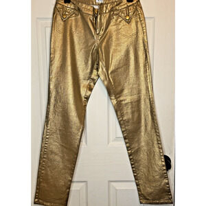 NWT CACHE $128.00 Women's size 4 Metallic Gold Jean Cotton Pants SKU0191